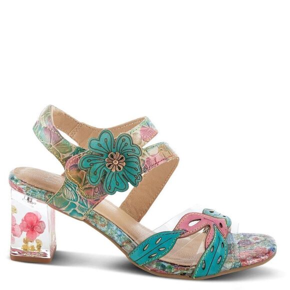 Spring Step L’ Artiste Women’s Casbelle Dried Flower Lucite Black Heel Sandal - Picture 2 of 10